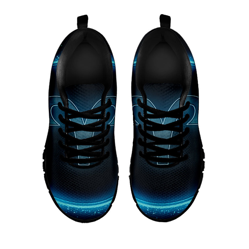 Blue Aries Zodiac Sign Print Black Running Shoes