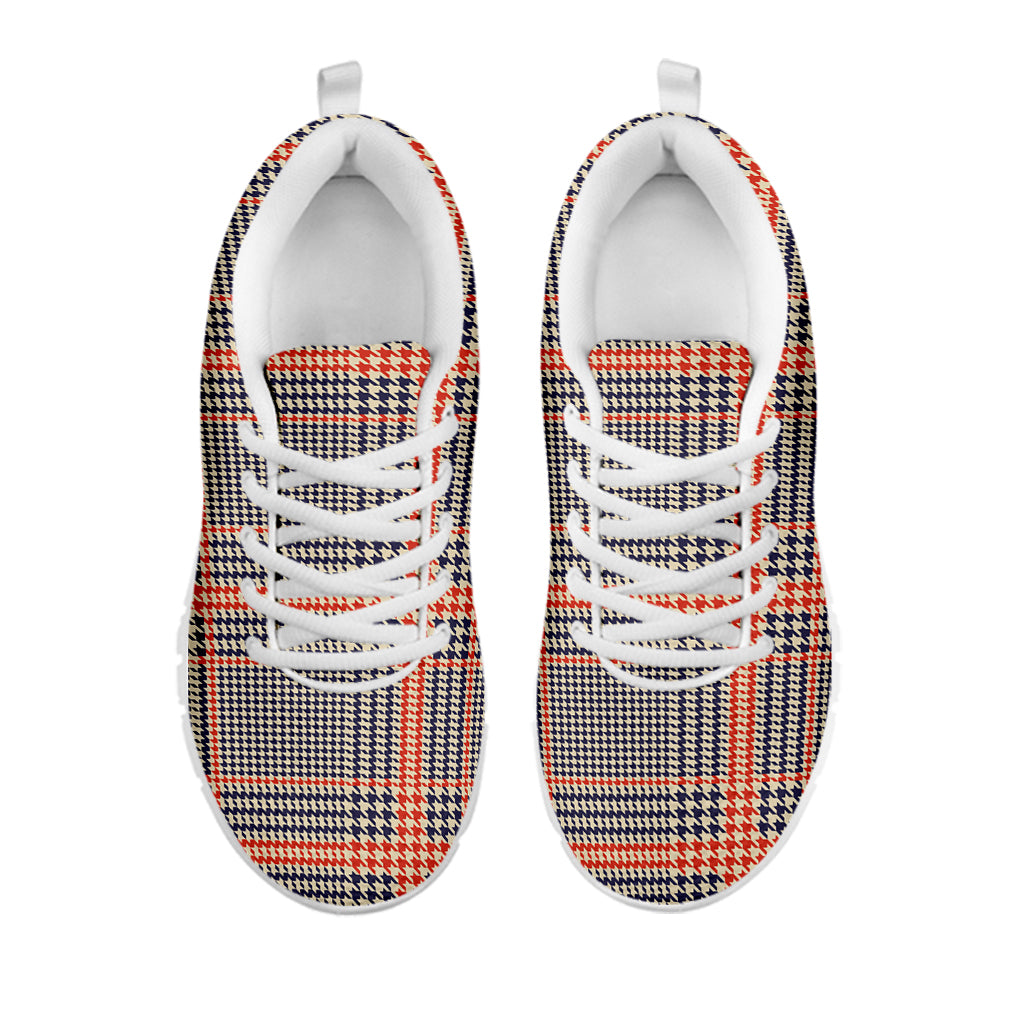 Blue Beige And Orange Glen Plaid Print White Running Shoes
