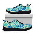 Blue Blossom Tropical Pattern Print Black Running Shoes
