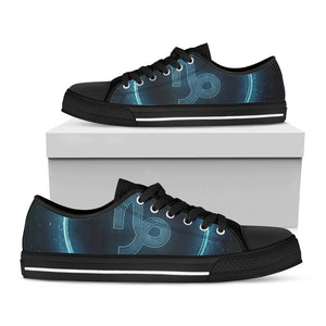 Blue Capricorn Zodiac Sign Print Black Low Top Sneakers