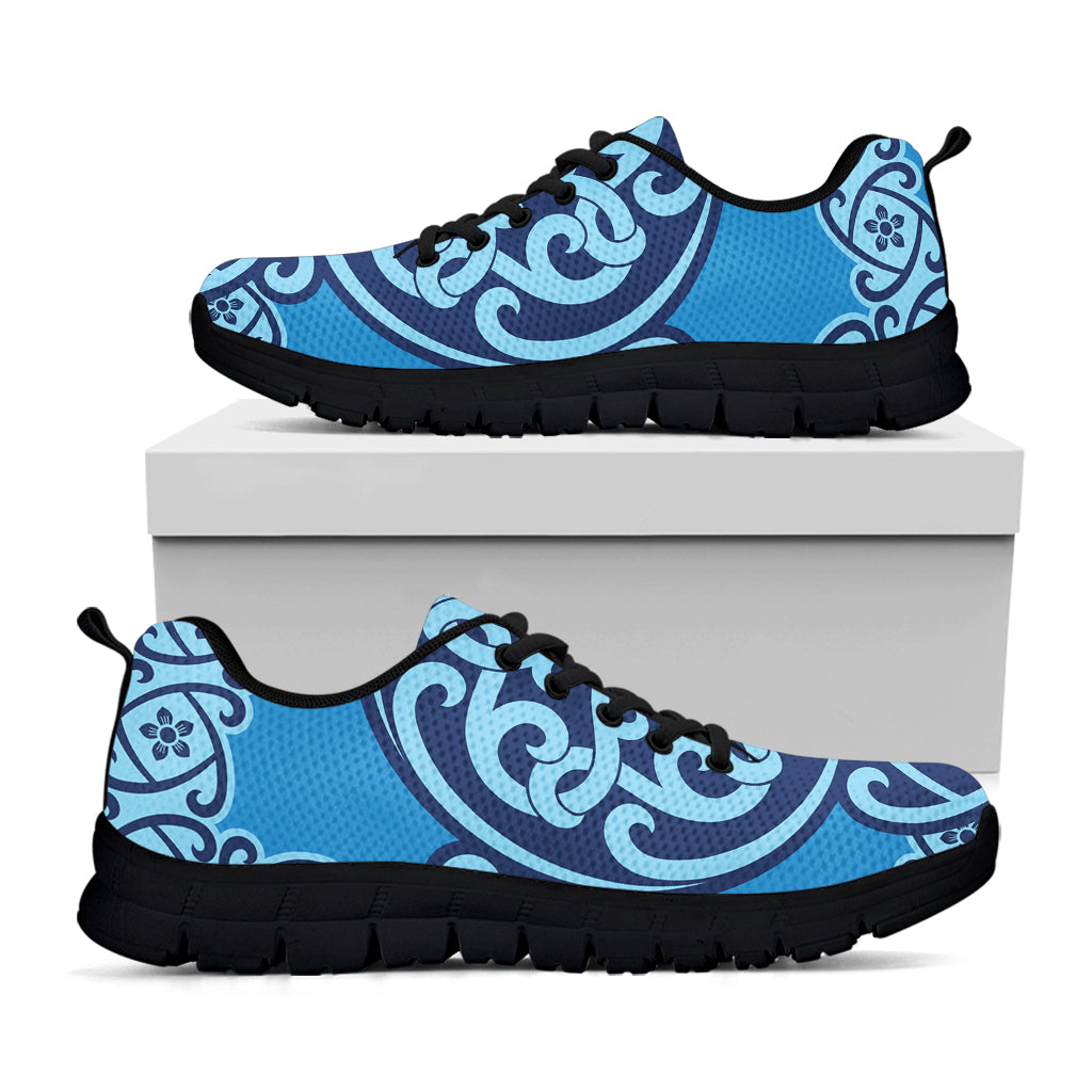 Blue Celtic Symbol Print Black Running Shoes