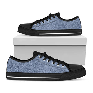 Blue Denim Jeans Pattern Print Black Low Top Sneakers