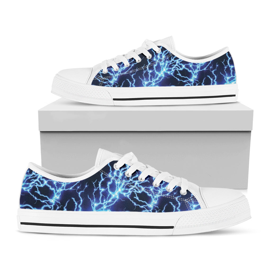 Blue Electric Lightning Print White Low Top Sneakers