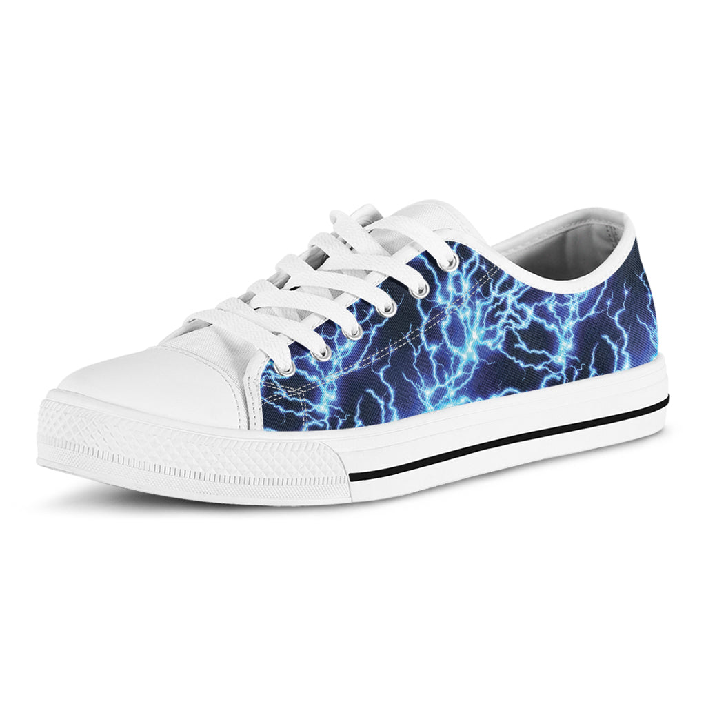 Blue Electric Lightning Print White Low Top Sneakers