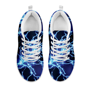Blue Electric Lightning Print White Running Shoes
