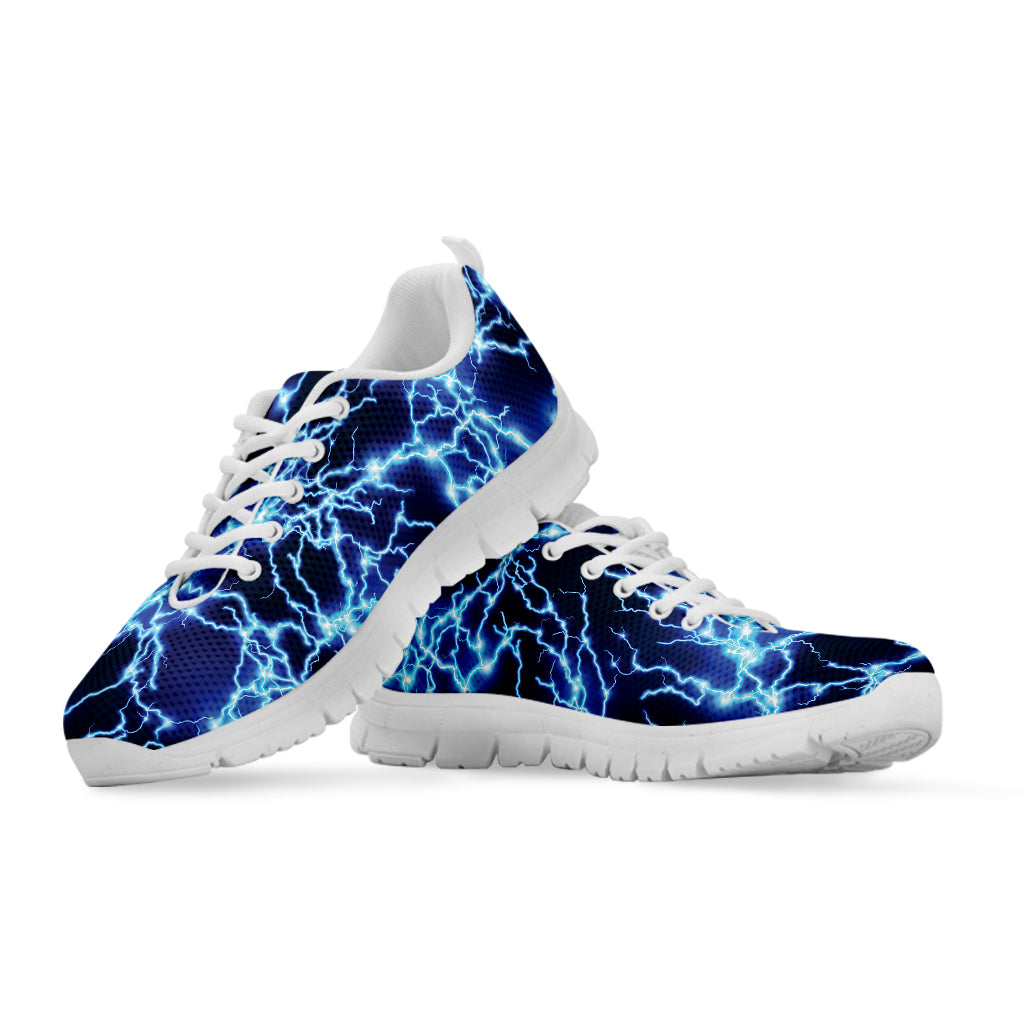 Blue Electric Lightning Print White Running Shoes