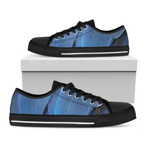 Blue Feather Print Black Low Top Sneakers