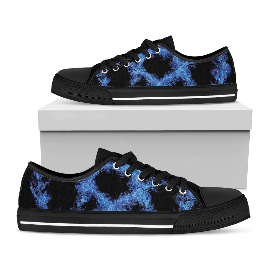 Blue Flame Pentagram Print Black Low Top Sneakers