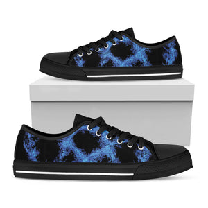Blue Flame Pentagram Print Black Low Top Sneakers
