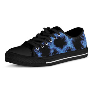 Blue Flame Pentagram Print Black Low Top Sneakers