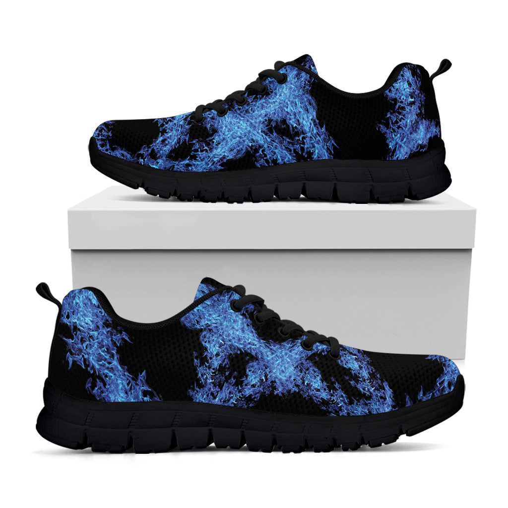 Blue Flame Pentagram Print Black Running Shoes