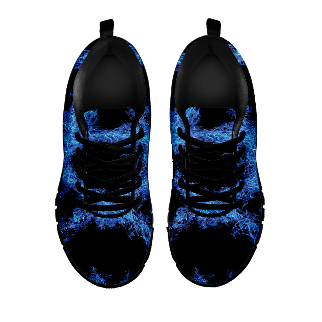 Blue Flame Pentagram Print Black Running Shoes