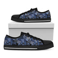 Blue Flower Patchwork Pattern Print Black Low Top Sneakers