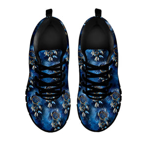 Blue Galaxy Dream Catcher Pattern Print Black Running Shoes