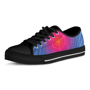 Blue Geometric EDM Light Print Black Low Top Sneakers