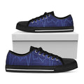 Blue Heartbeat Print Black Low Top Sneakers
