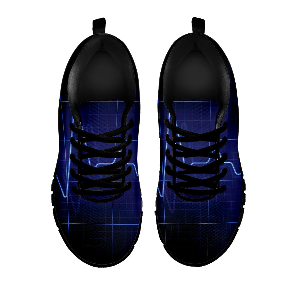 Blue Heartbeat Print Black Running Shoes