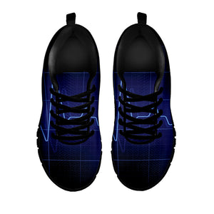 Blue Heartbeat Print Black Running Shoes