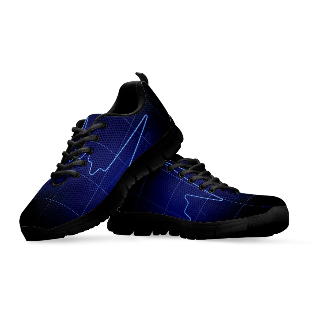Blue Heartbeat Print Black Running Shoes