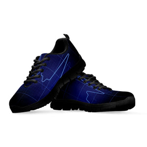 Blue Heartbeat Print Black Running Shoes