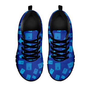 Blue Holy Bible Pattern Print Black Running Shoes