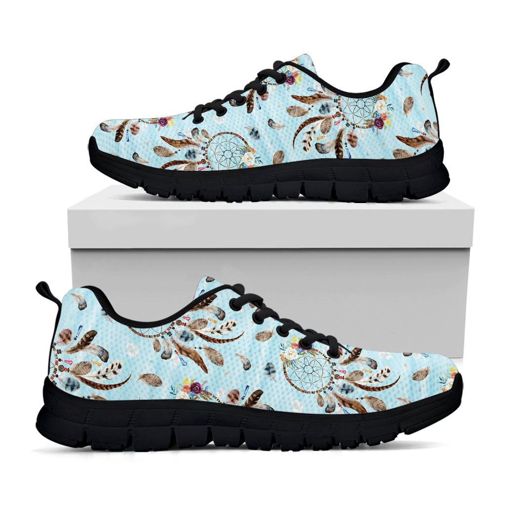 Blue Indian Dream Catcher Pattern Print Black Running Shoes