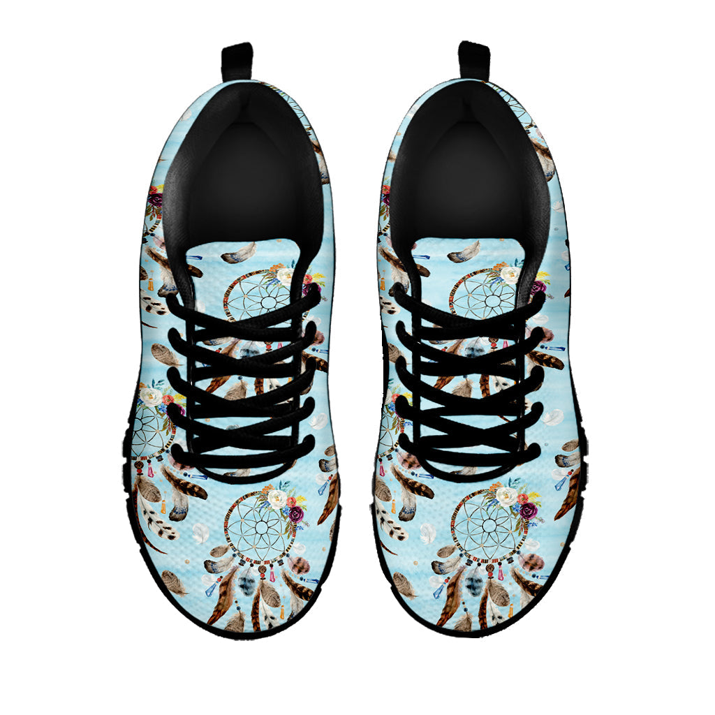 Blue Indian Dream Catcher Pattern Print Black Running Shoes