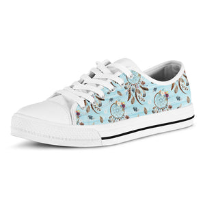 Blue Indian Dream Catcher Pattern Print White Low Top Sneakers