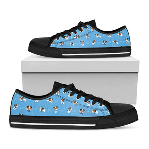 Blue Jack Russell Terrier Pattern Print Black Low Top Sneakers
