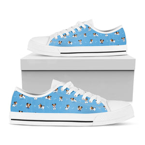 Blue Jack Russell Terrier Pattern Print White Low Top Sneakers