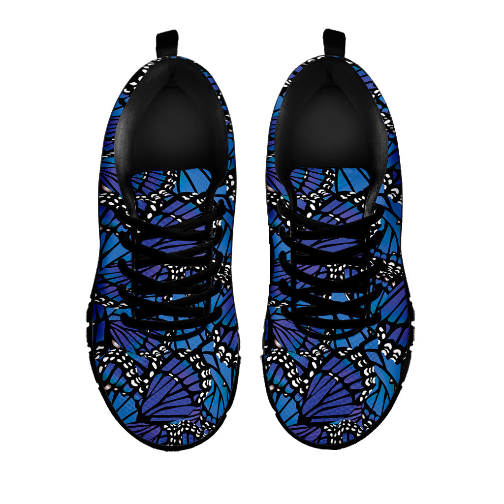 Blue Monarch Butterfly Wings Print Black Running Shoes