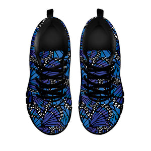Blue Monarch Butterfly Wings Print Black Running Shoes