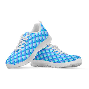 Blue Neon Mermaid Scales Pattern Print White Running Shoes