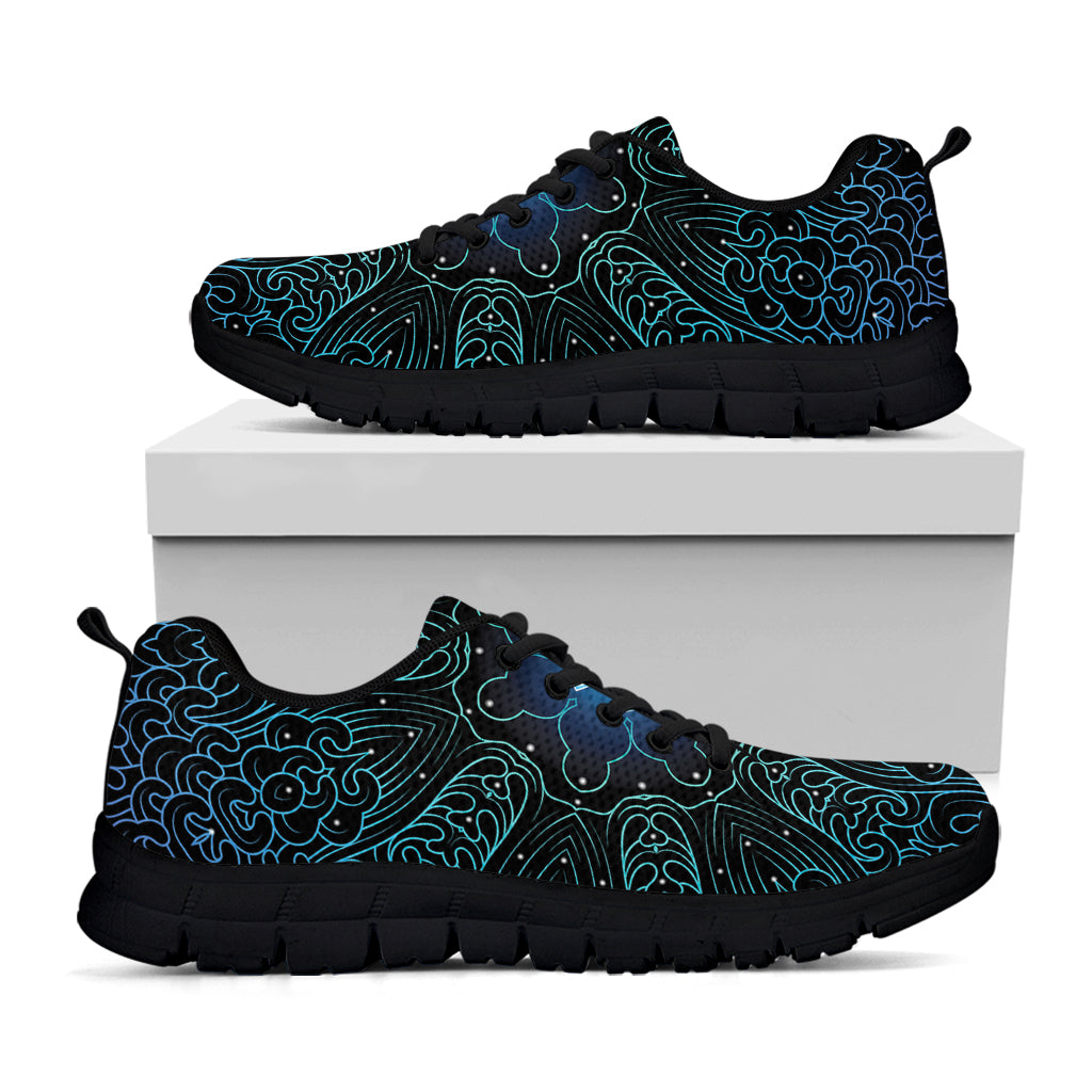 Blue Om Mandala Print Black Running Shoes