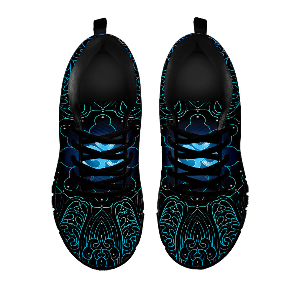 Blue Om Mandala Print Black Running Shoes