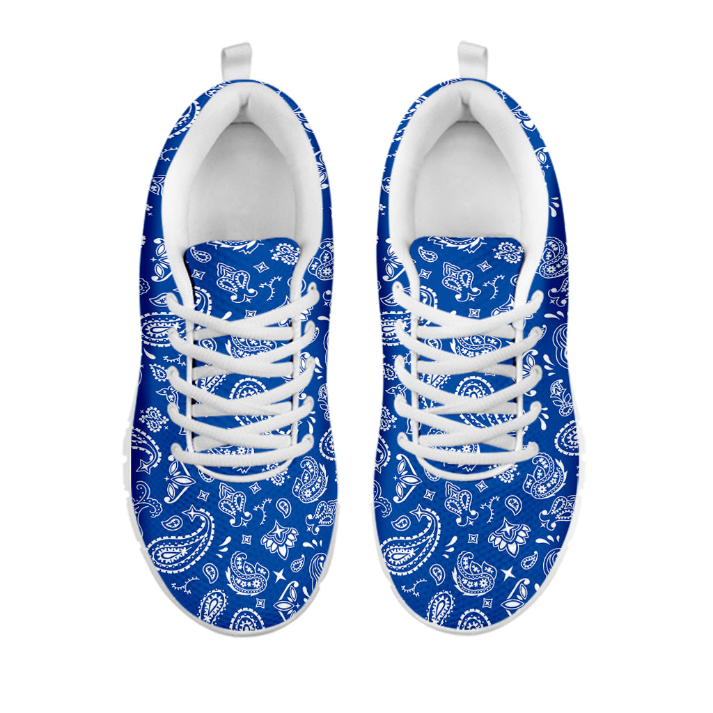 Blue Paisley Bandana Pattern Print White Running Shoes