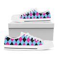 Blue Pink And Black Argyle Pattern Print White Low Top Sneakers