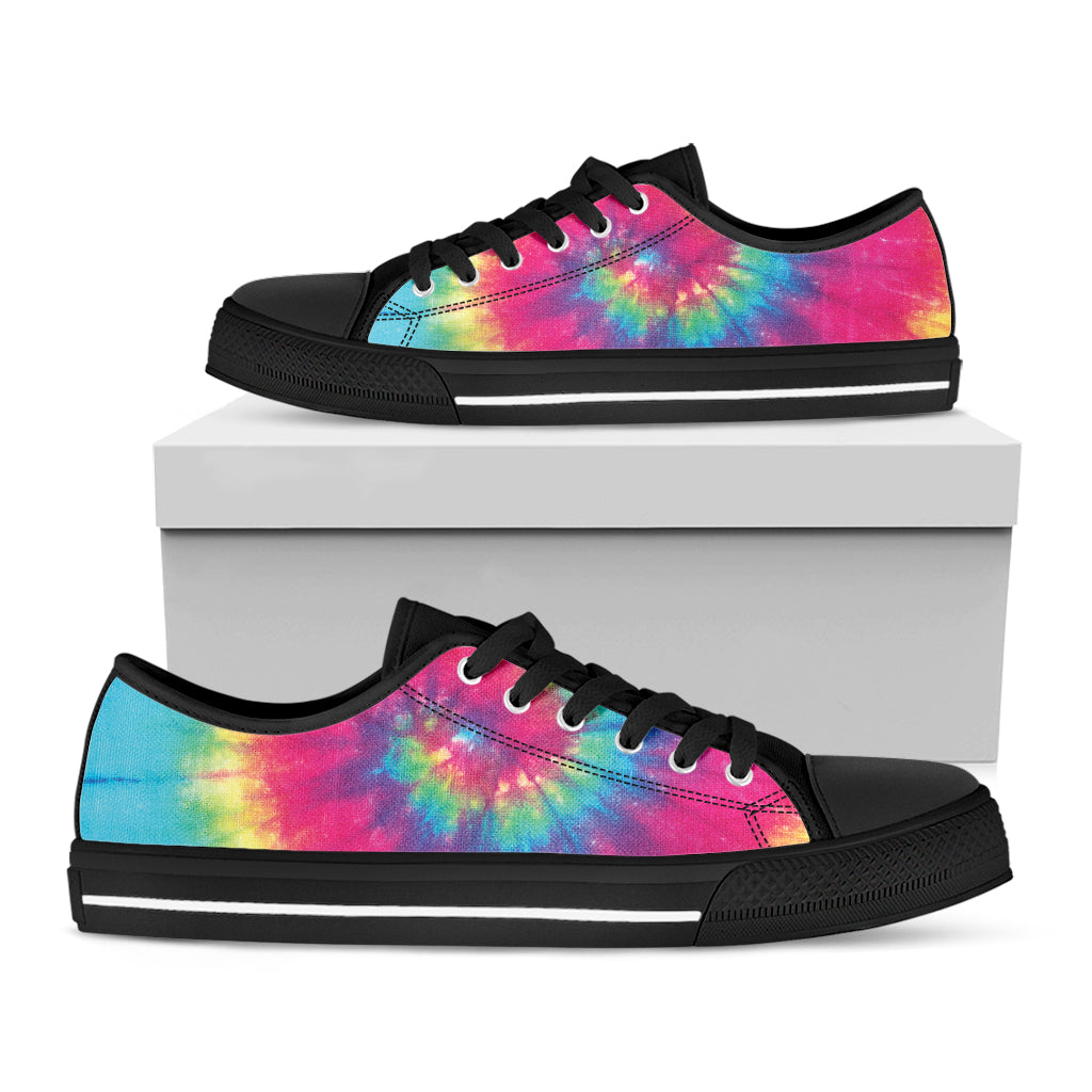 Blue Pink And Yellow Tie Dye Print Black Low Top Sneakers