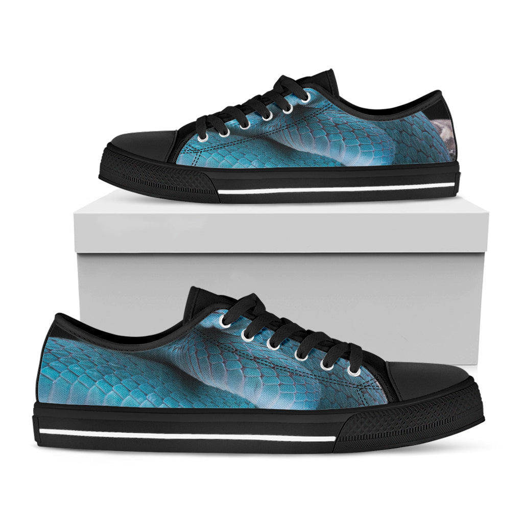 Blue Pit Viper Snake Print Black Low Top Sneakers