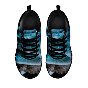 Blue Pit Viper Snake Print Black Running Shoes