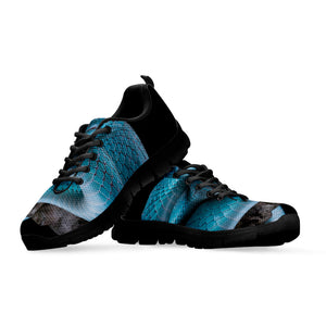 Blue Pit Viper Snake Print Black Running Shoes