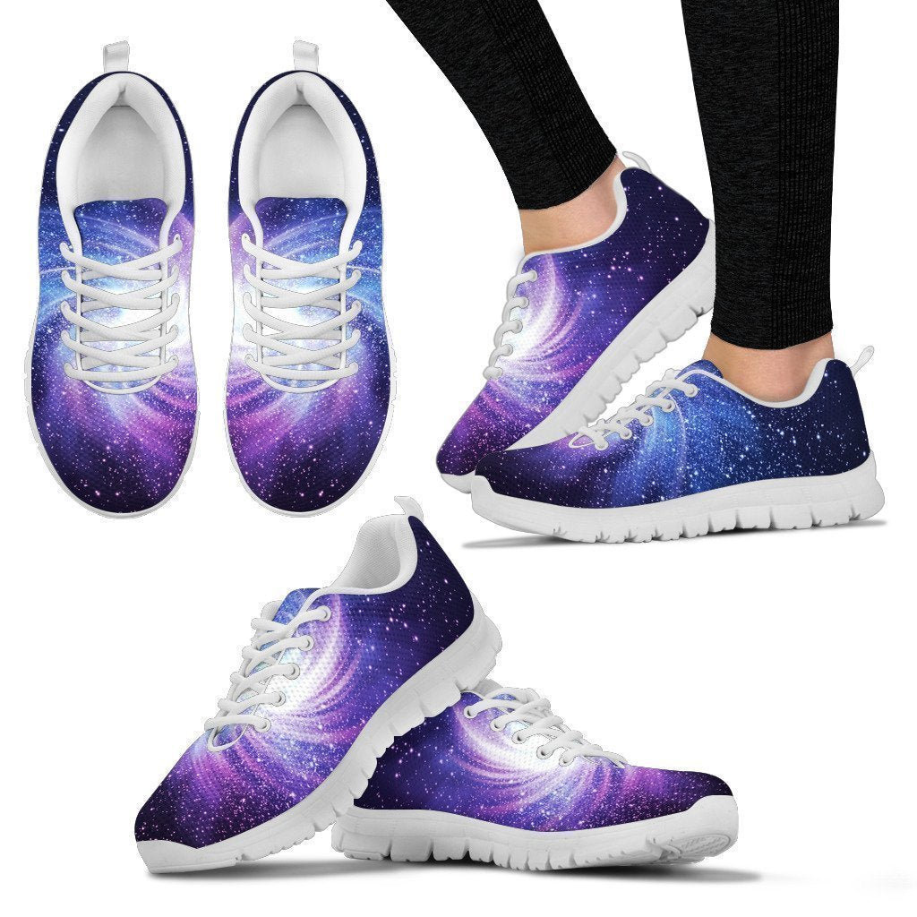 Blue Purple Spiral Galaxy Space Print White Running Shoes