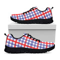Blue Red And White Check Pattern Print Black Running Shoes