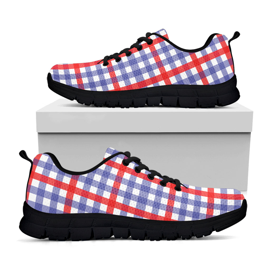 Blue Red And White Check Pattern Print Black Running Shoes