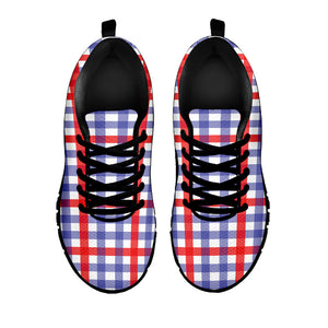Blue Red And White Check Pattern Print Black Running Shoes