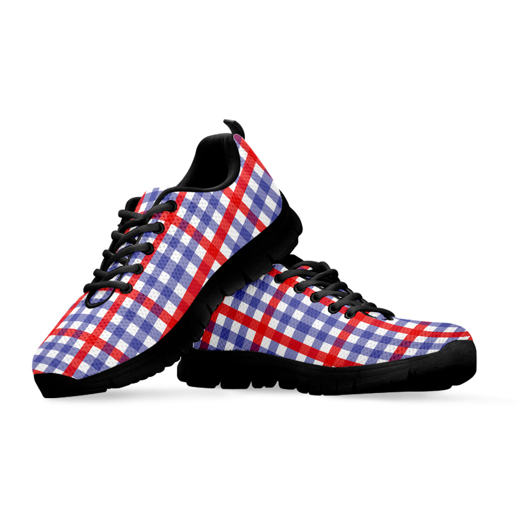 Blue Red And White Check Pattern Print Black Running Shoes