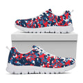 Blue Red And White Digital Camo Print White Running Shoes