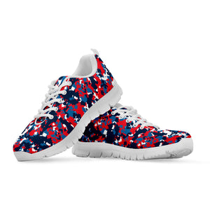 Blue Red And White Digital Camo Print White Running Shoes
