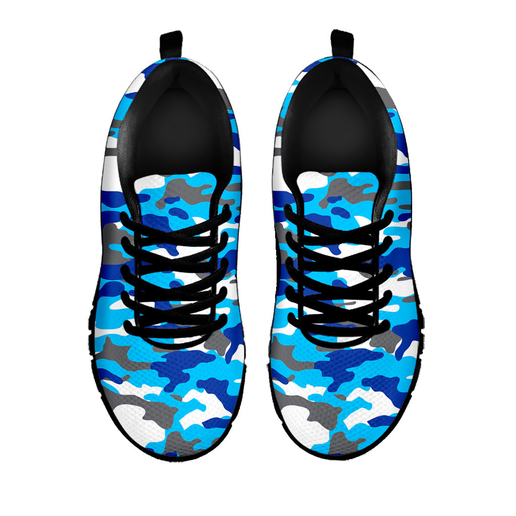 Blue Snow Camouflage Print Black Running Shoes