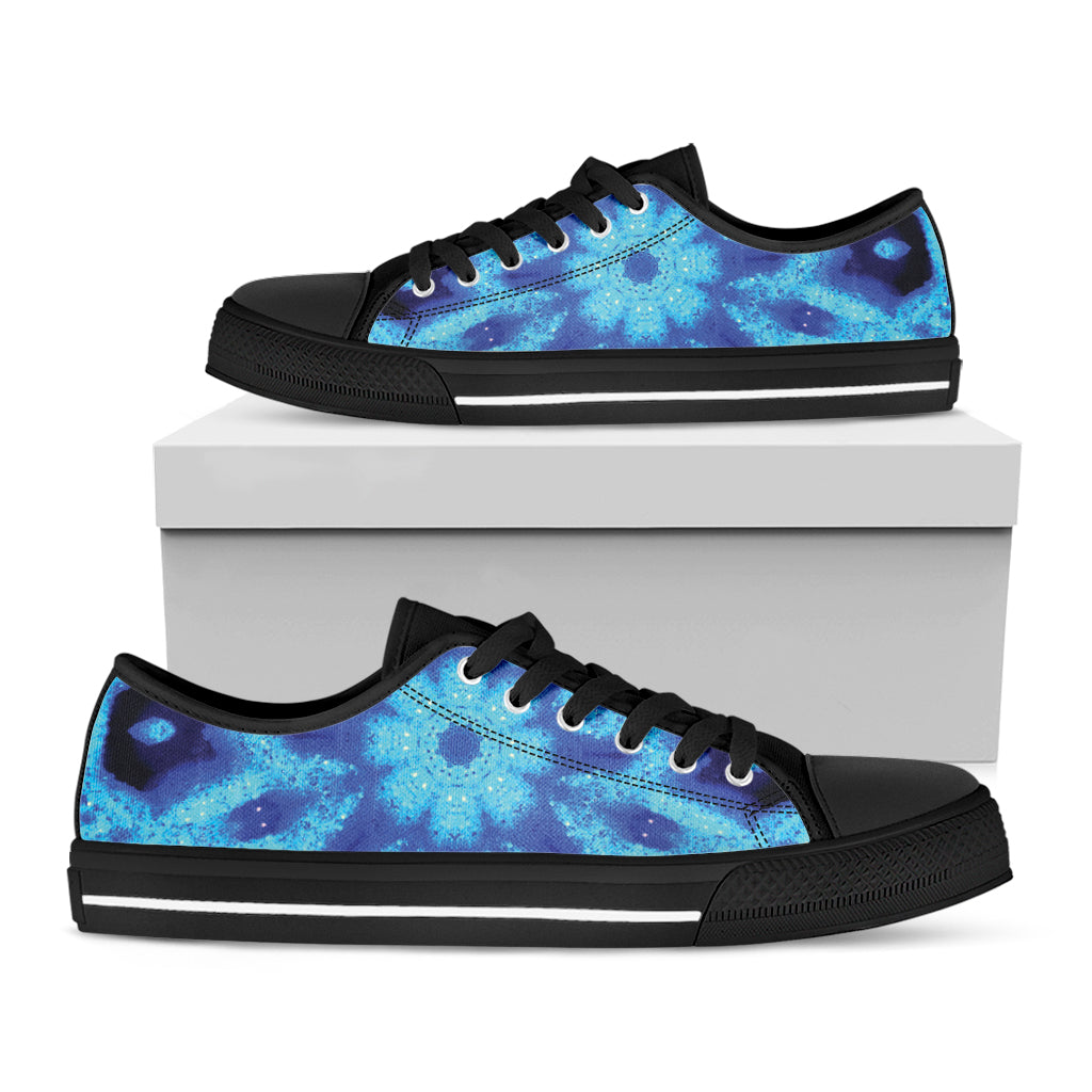 Blue Snowflake Kaleidoscope Print Black Low Top Sneakers